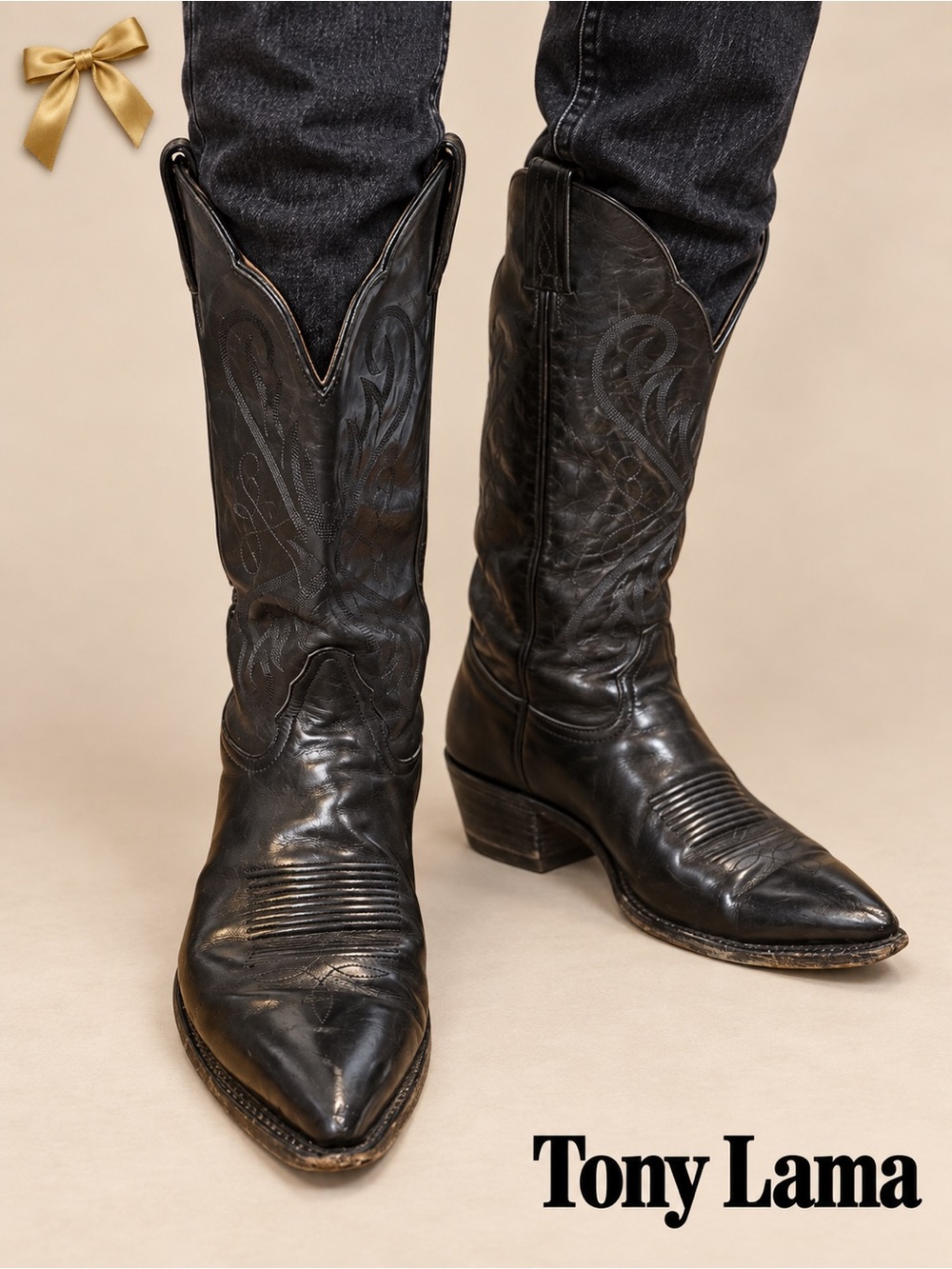 Tony Lama Black Leather Western Boots Men’s 8.5 D